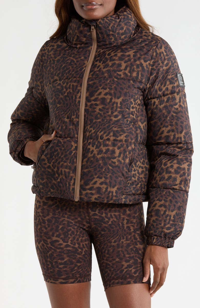 MPG Water Resistant Leopard Print Puffer Jacket, Alternate, color, Caribou Leopard
