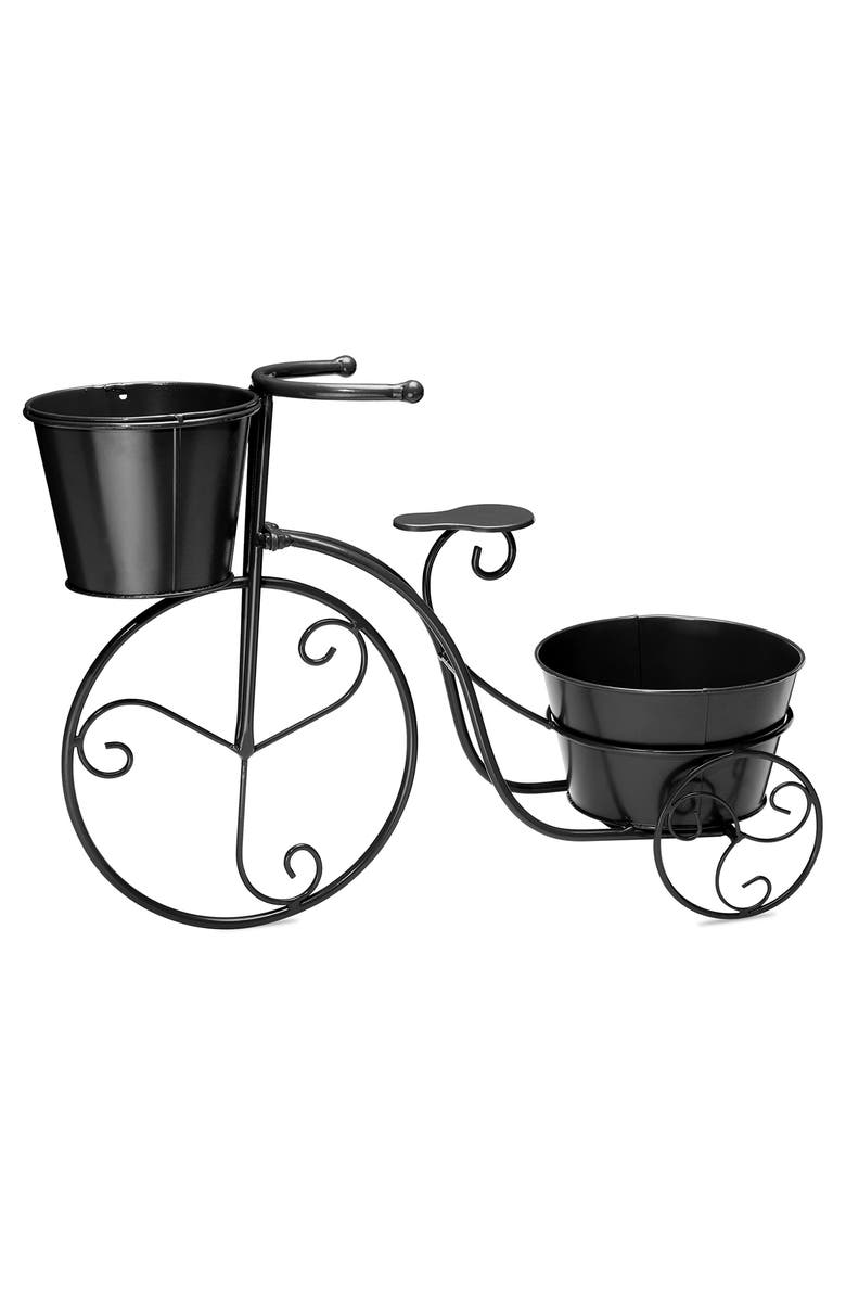 Glitzhome 21.5"L Metal Bicycle Planter Stands Flower Pot Cart, Main, color, Black