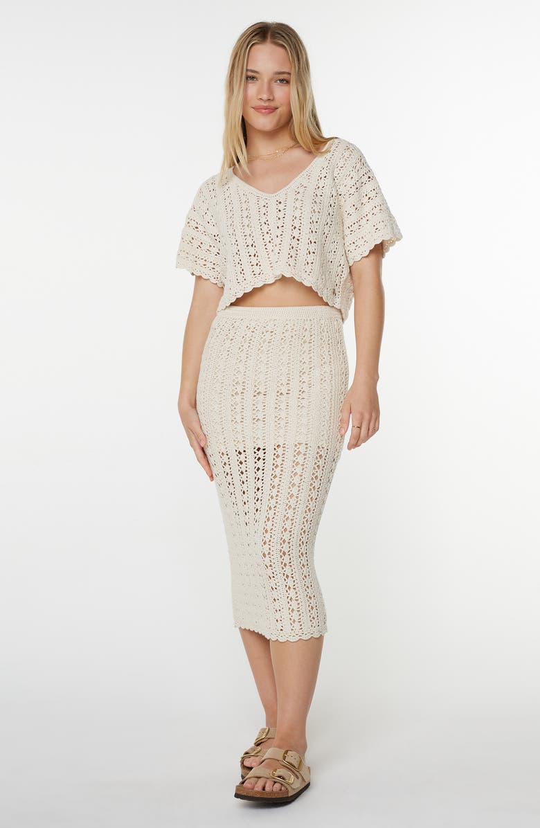 Roxy Sea Swirl Boxy Crochet Sweater, Alternate, color, Parchment Solid