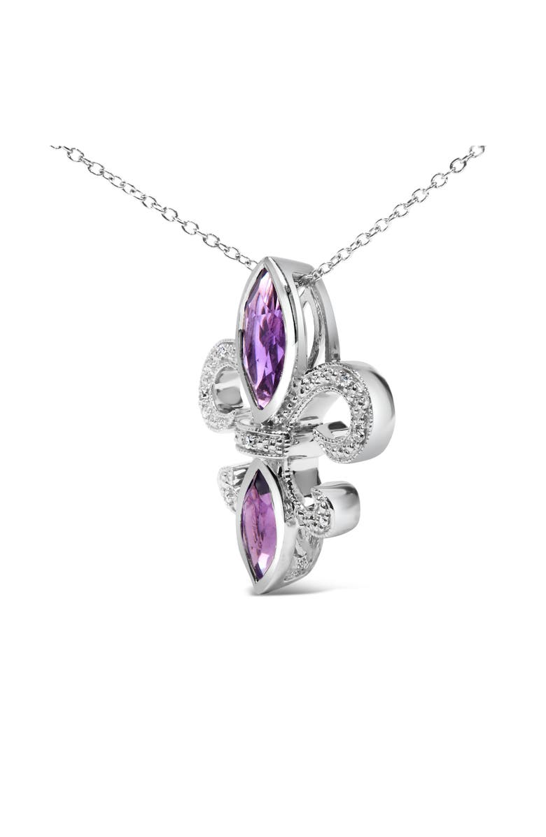 Haus of Brilliance Silver Purple Amethyst Marquise and Diamond Accent Fleur De Lis Pendant Necklace, Alternate, color, White