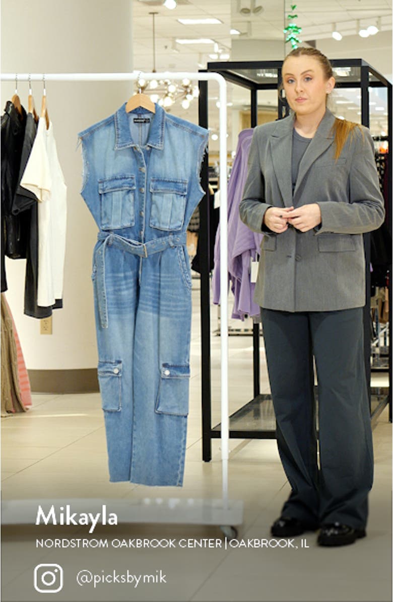 Sleeveless Denim Cargo Jumpsuit, sales video thumbnail