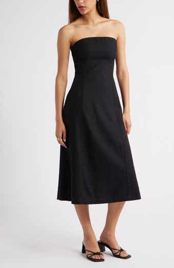 Open Edit Strapless Linen Blend Midi Dress