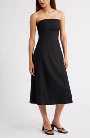 Open Edit Strapless Linen Blend Midi Dress