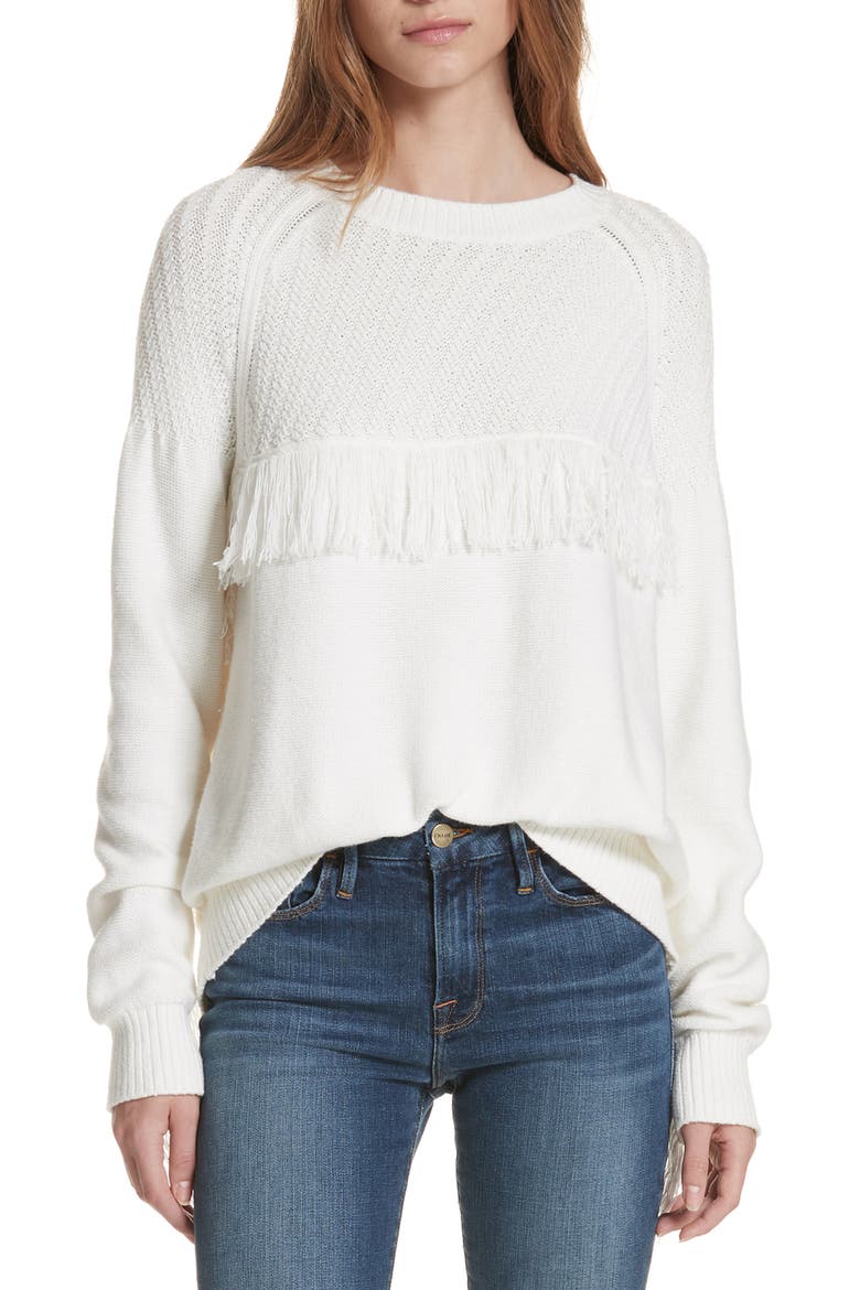 Fringe Crewneck Sweater, Main, color, OFF WHITE