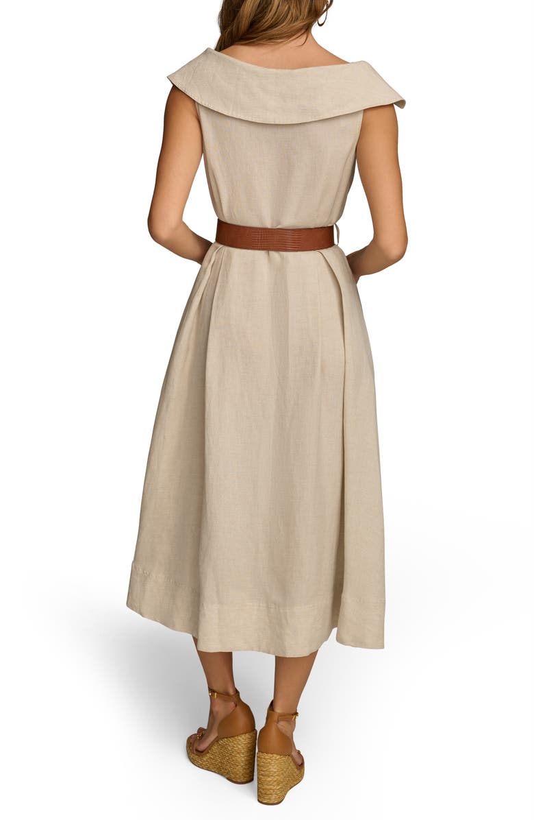 Donna Karan New York Portrait Collar Belted Linen Blend Midi Dress, Alternate, color,