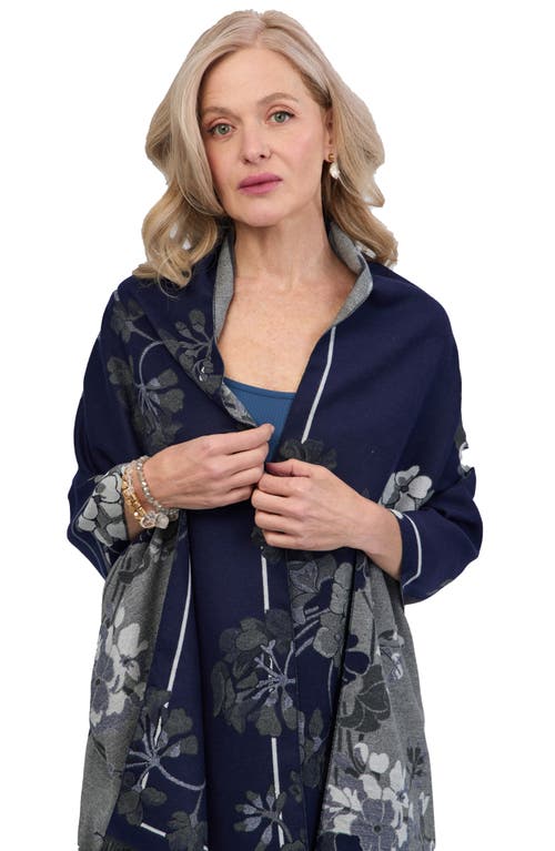 Saachi Floral Reversible Scarf In Navy