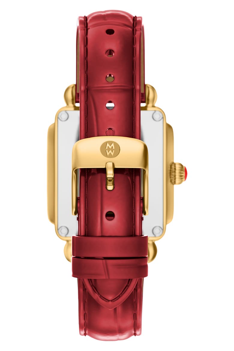 Deco Sport Mid Leather Strap Watch, 29mm x 31mm, Alternate, color, RED