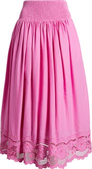 Treasure & Bond Embroidered Eyelet Cotton Smocked Waist Skirt