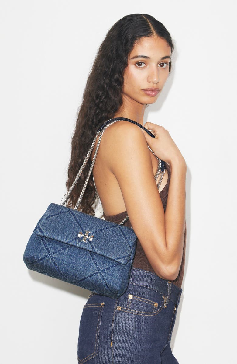 Tory Burch Small Kira Quilted Denim Crossbody Bag, Alternate, color, Blue