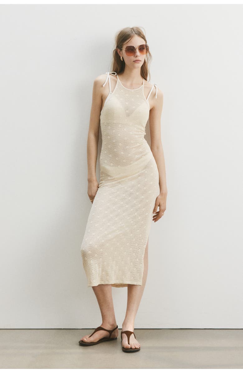 H&M Crochet-look Low-back Dress, Alternate, color, Light Beige