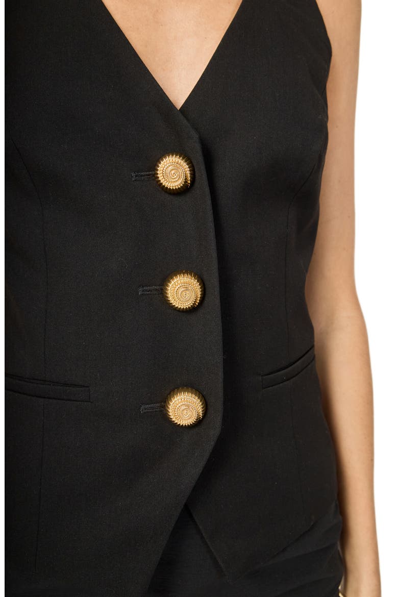 Novelty Button Cotton Blend Halter Neck Vest, Alternate, color, BLACK