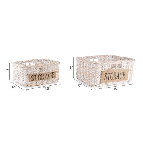 Happimess Reed Southwestern Hand-woven Rattan Nesting Baskets With Handles, White Wash/kubu Gray (set Of 2) In White Wash/kubu Gray