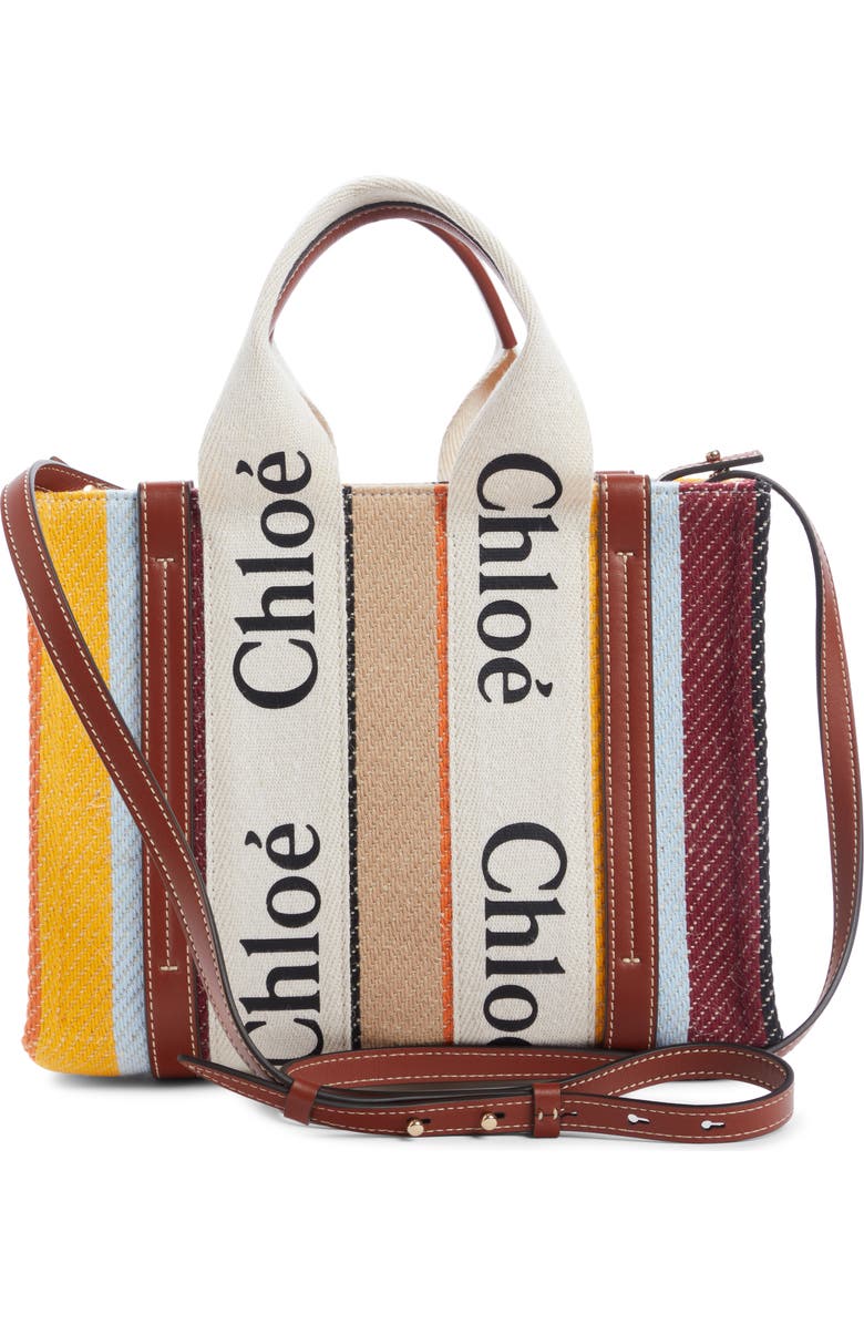 Chloé Woody Logo Strap Stripe Cotton Crossbody Bag, Alternate, color,