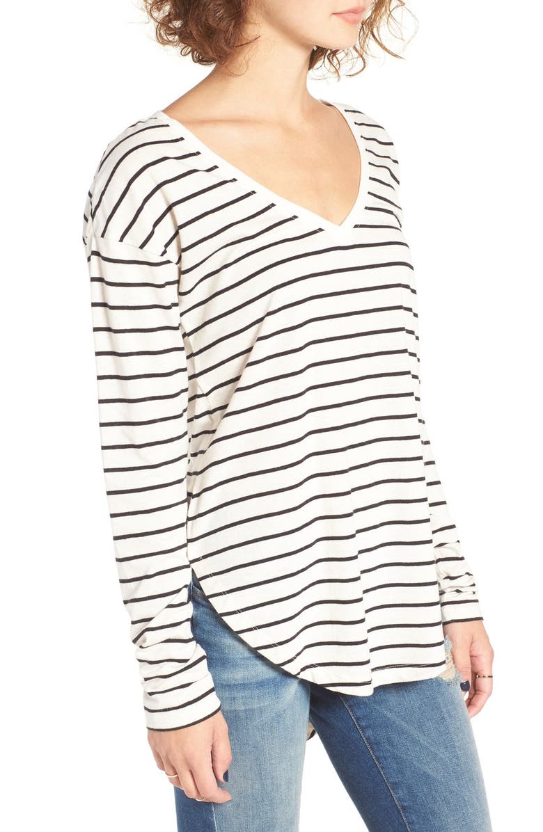 BP. V-Neck Long Sleeve Stripe Tee, Alternate, color, 