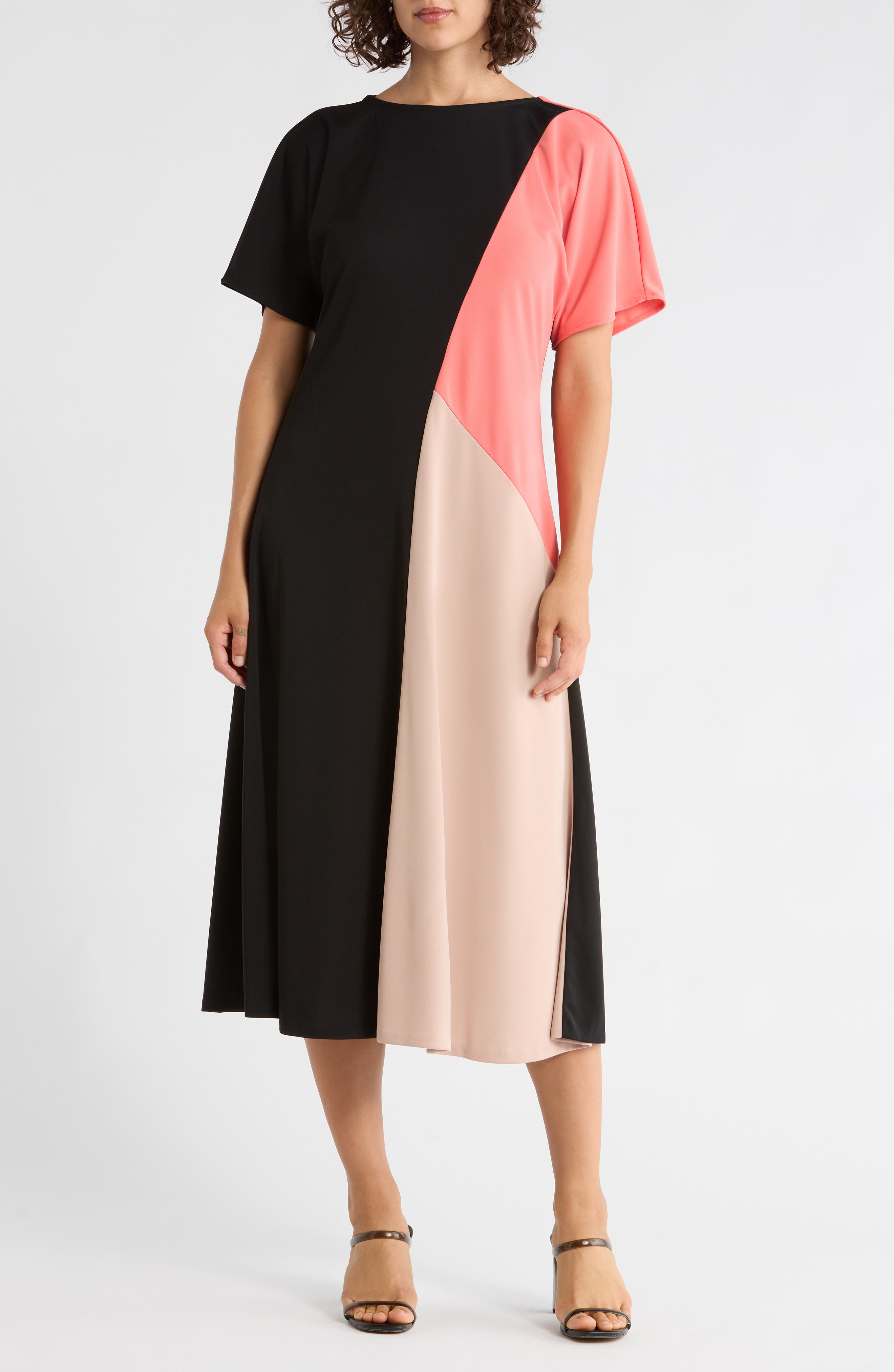 DKNY Colorblock Short Sleeve Midi Dress