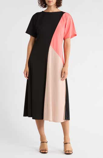 DKNY Colorblock Short Sleeve Midi Dress