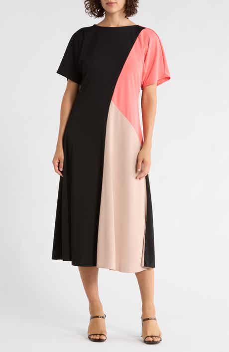 DKNY Colorblock Short Sleeve Midi Dress