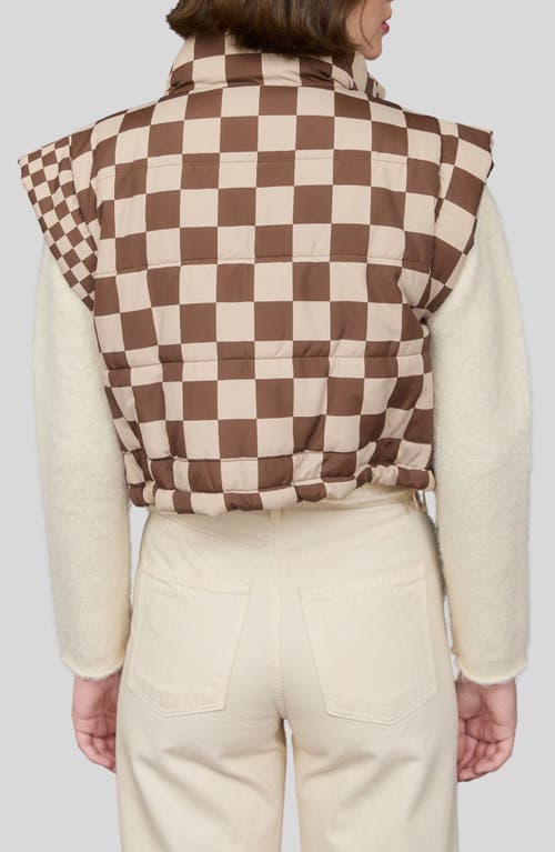 Blu Pepper Checker Print Puffer Vest In Brown