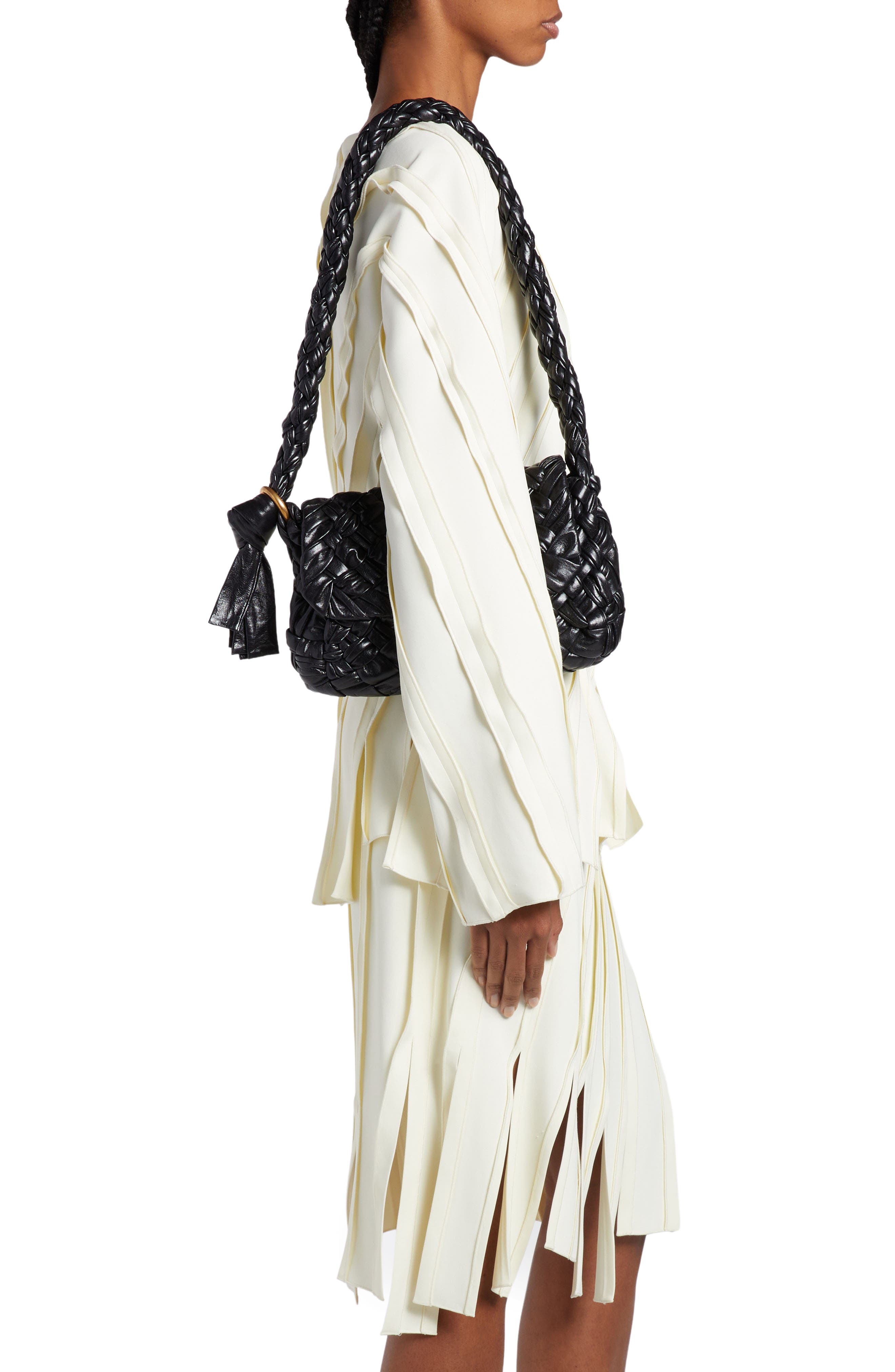 Bottega Veneta Kalimero Intrecciato Leather Shoulder Bag, Alternate, color, Black/ Brass