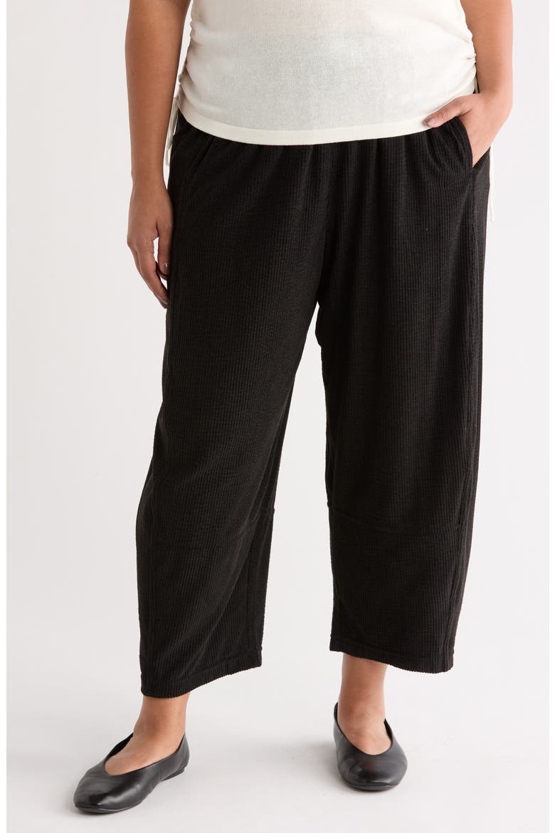Corduroy Knit Crop Barrel Leg Pants, Main, color, BLACK