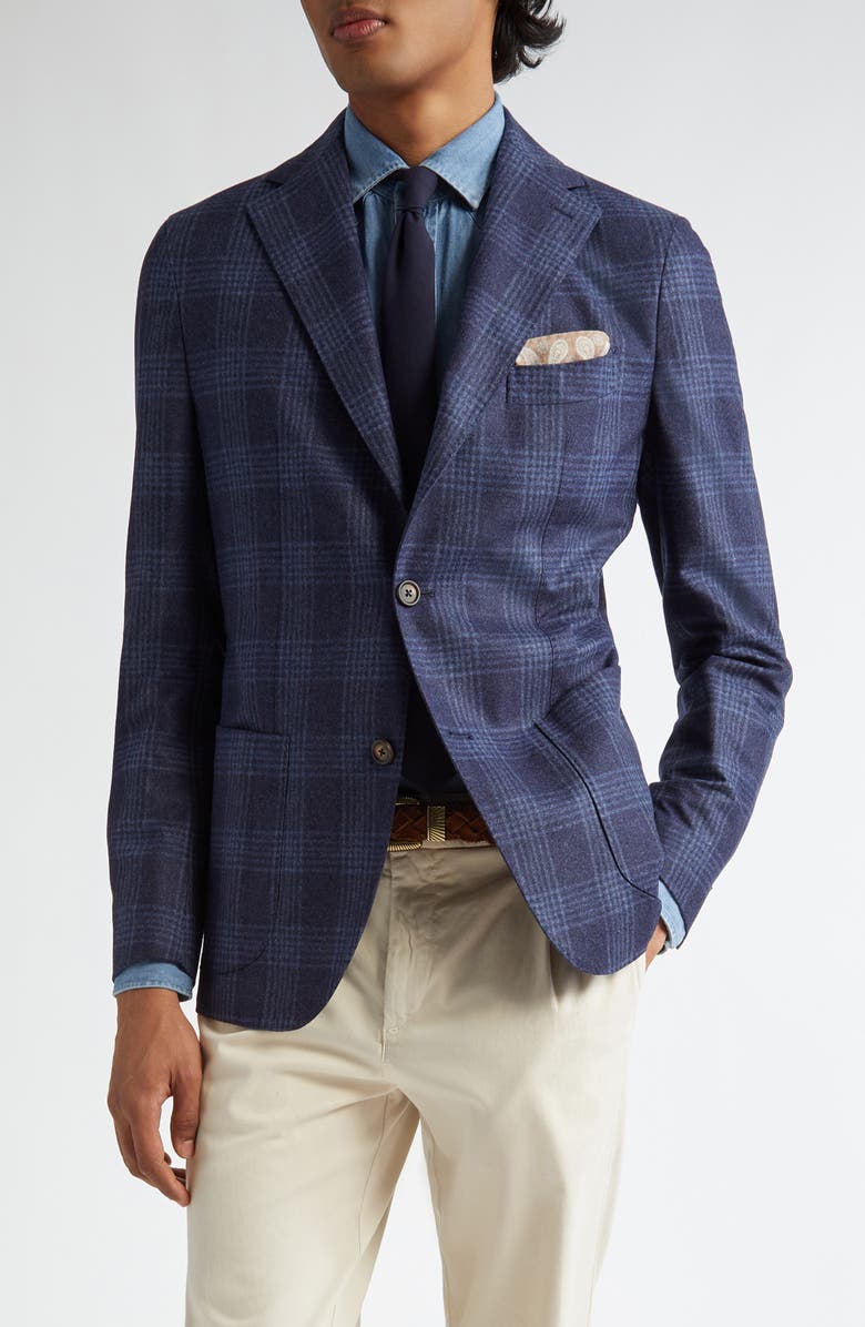 Eleventy Plaid Wool Blend Sport Coat, Main, color, Blue