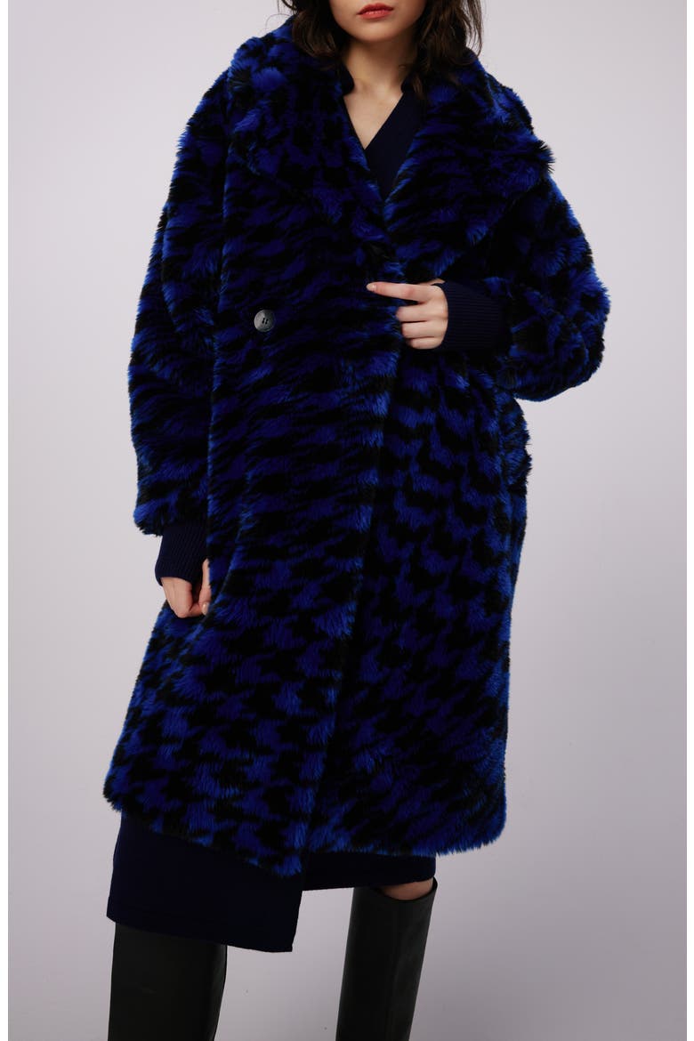 Arwen Houndstooth Check Faux Fur Coat, Main, color, HOUNDSTOOTH ROYAL BLUE