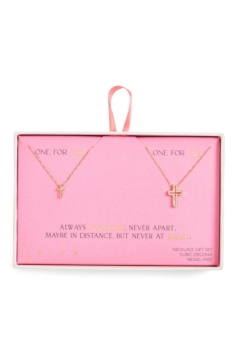 CZ You & Me Sun Pendant Necklace Set, Main, color, CLEAR- GOLD