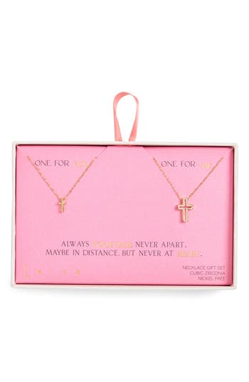 Leith Cz You & Me Sun Pendant Necklace Set In Gold