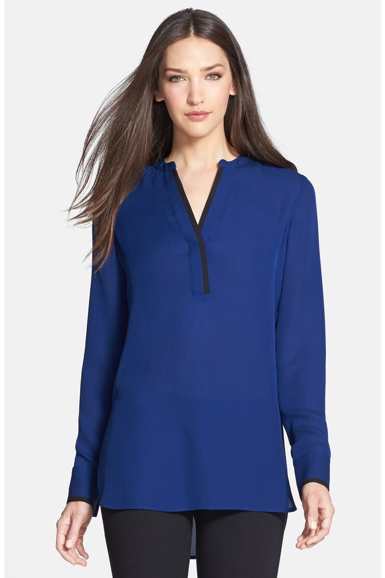 Tipped Contrast Blouse, Main, color, RIVER/BLACK