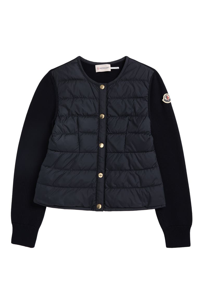 Kids' Quilted Down & Cotton Knit Cardigan, Main, color, NAVY