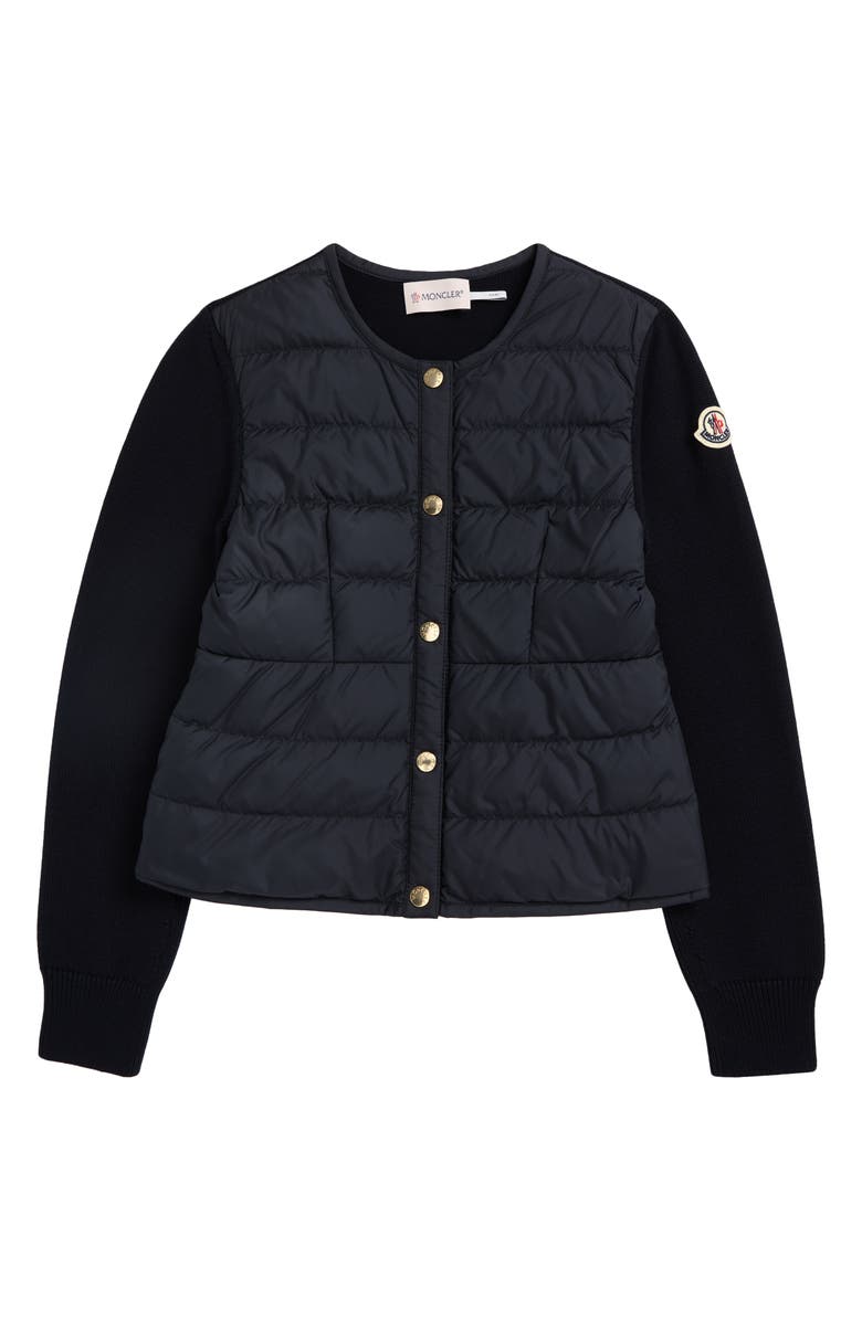 Moncler Kids' Quilted Down & Cotton Knit Cardigan, Main, color,