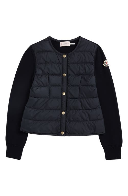 Moncler Kids' Quilted Down & Cotton Knit Cardigan In Navy