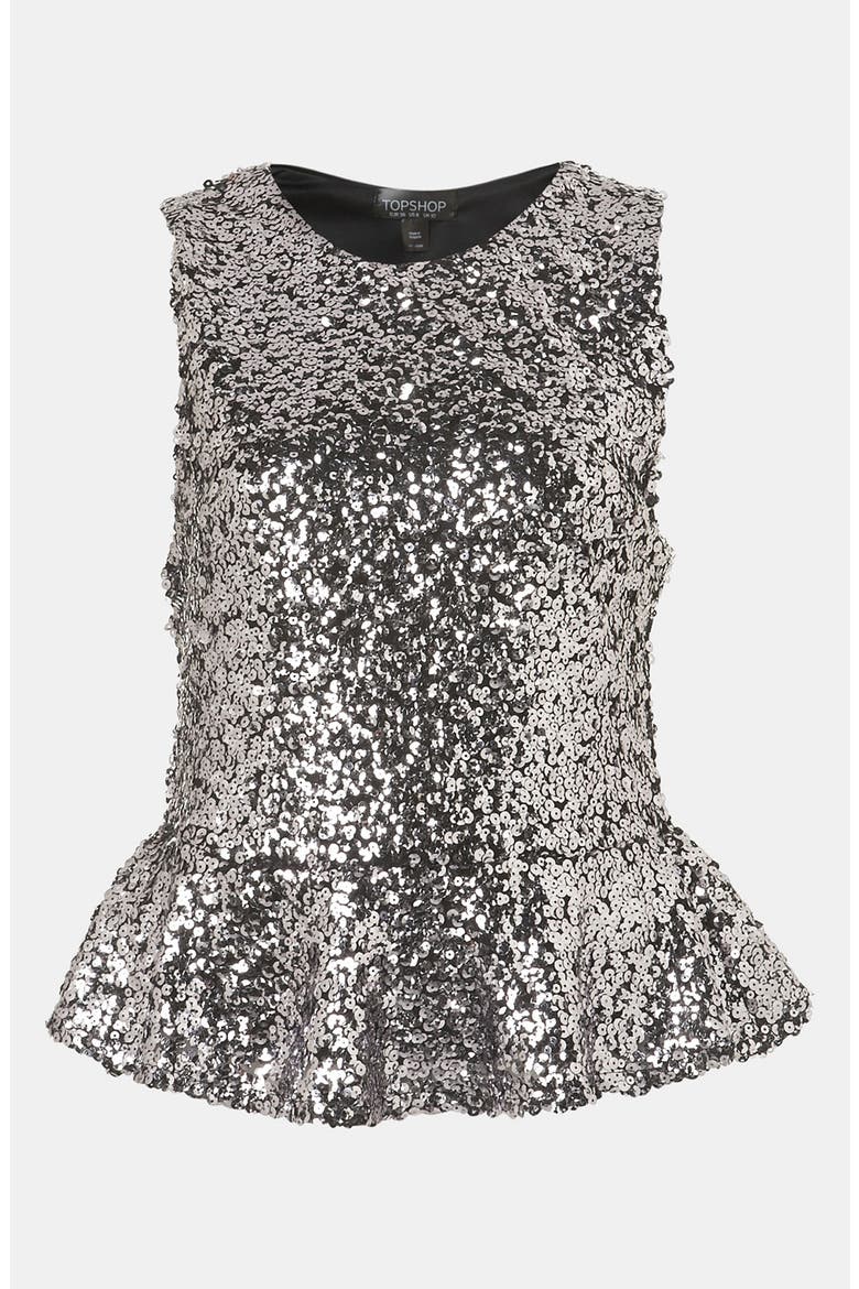 Sequin Peplum Top, Main, color, SILVER