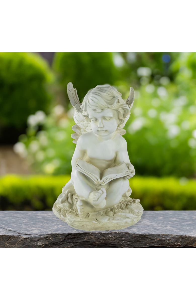 Northlight 11.5" Cherub Angel with Book Outdoor Garden Statue, Alternate, color, Ivory