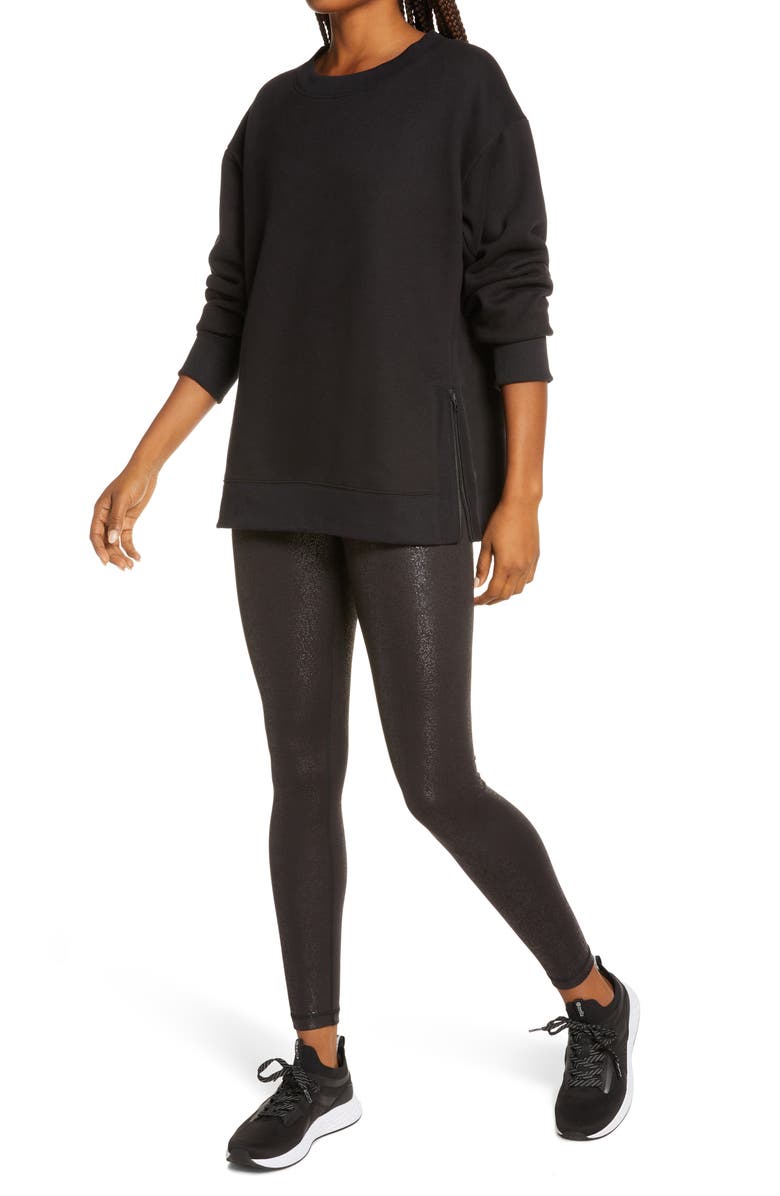 Zella Cara Side Zip Crewneck Sweatshirt, Alternate, color, 