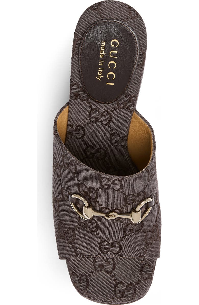 Gucci Carmen Horsebit GG Monogram Platform Wedge Sandal, Alternate, color, Brown