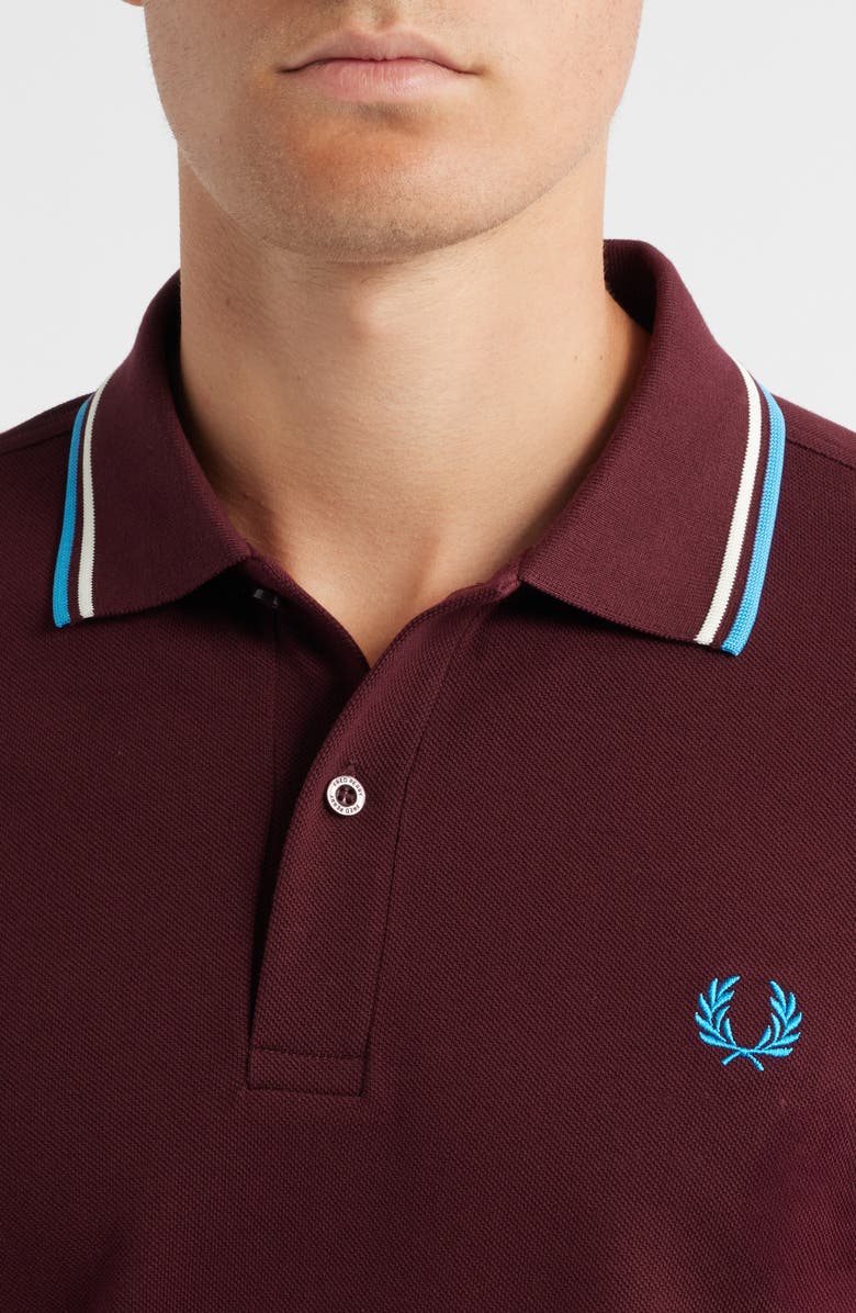 Fred Perry Extra Trim Fit Twin Tipped Piqué Polo, Alternate, color, Oxblood/ Ecru/ Court Blue