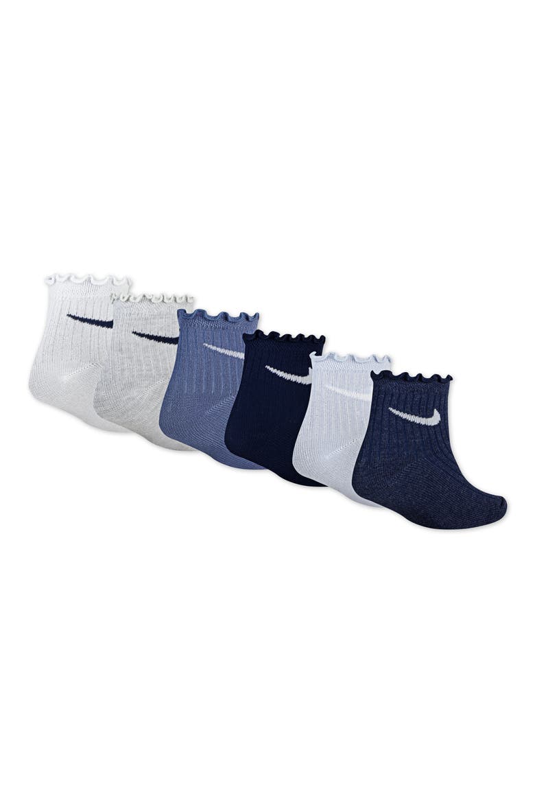 Kids' 6-Pack Lettuce Edge Quarter Ankle Socks, Alternate, color, MIDNIGHT NAVY