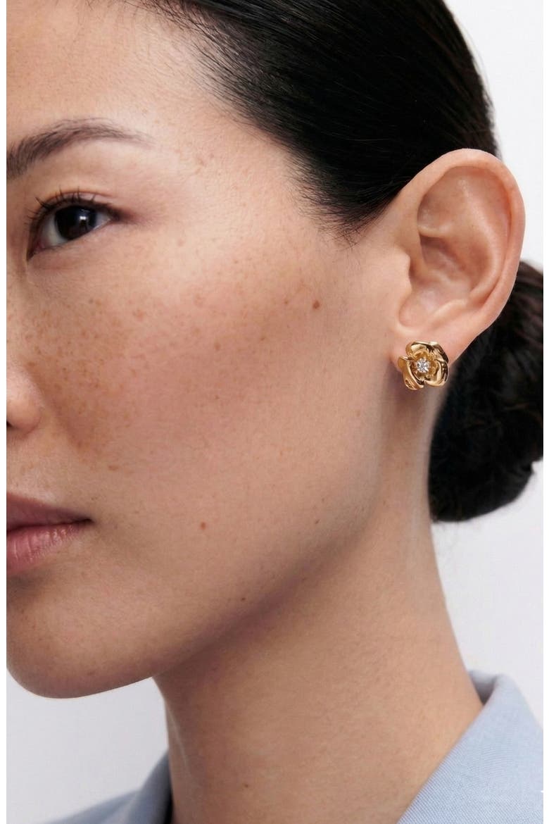 Lulu Midi Flower Stud Earring in Gold, Alternate, color, Gold