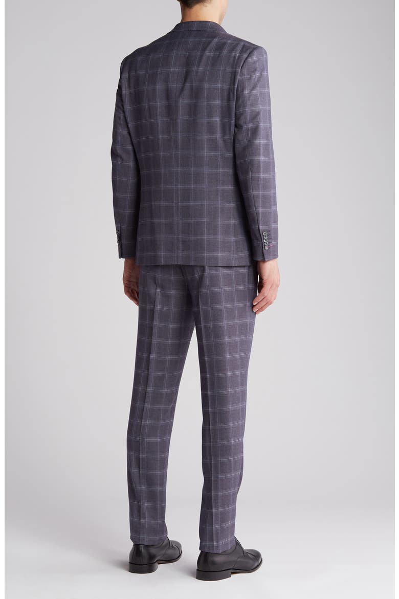 Plaid Trim Fit Notch Lapel Two-Piece Suit, Alternate, color, GRAY