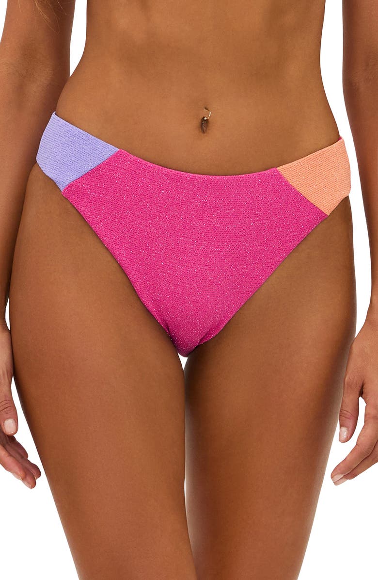 Beach Riot Kimora Metallic Colorblock Bikini Bottoms, Main, color, Coral Bay Colorblock