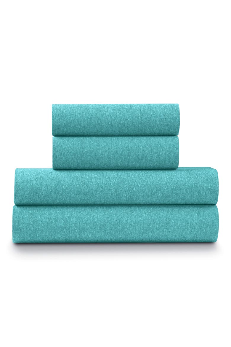 Blue Heather Jersey Knit 3-Piece Twin Sheet Set, Main, color, GREEN