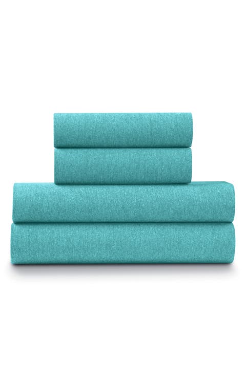 Blue Heather Jersey Knit 3-Piece Twin Sheet Set