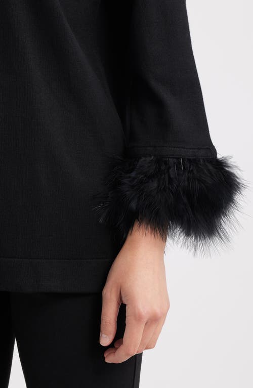 Anne Klein Feather Cuff Long Sleeve Knit Top In Black