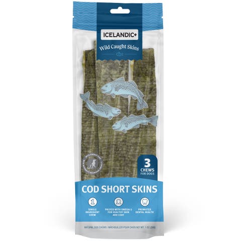 Cod Short Skins 3 Pack - Dog Treat Chews, 8-10" Strips Pet Snack