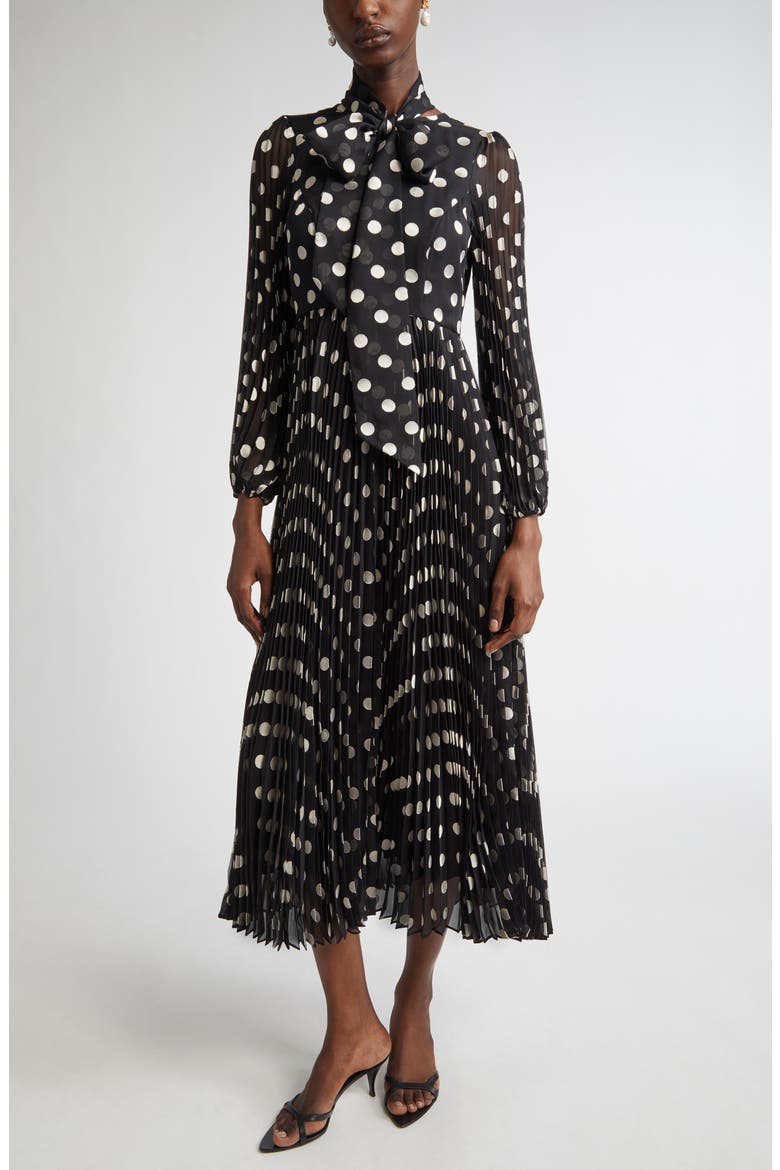 Zimmermann Polka Dot Pleated Midi Dress with Removable Pussy Bow