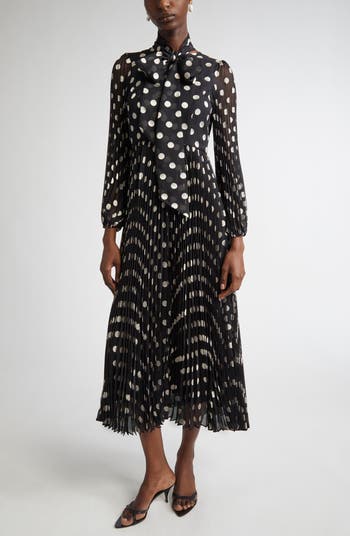 Polka Dot Side Bow Pleated Dress ブラウン Zimmermann Polka Dot Pleated Midi Dress with Removable Pussy