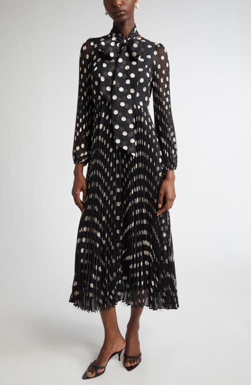 Zimmermann Polka Dot Pleated Midi Dress With Removable Pussy Bow