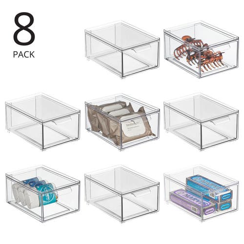 Mdesign Plastic Stackable Bathroom Storage Organizer With Drawer, 8 X 6 X 4 In Clear