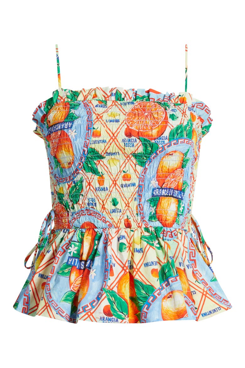 Marina Smocked Organic Cotton Peplum Camisole, Alternate, color, ORANGE/BLUE MULTI